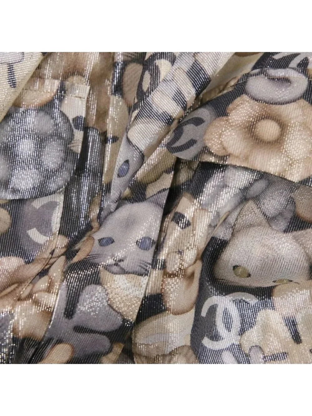 Chanel Choupette Coco Mark Print Sleeveless Silk Blouse with Ribbon Tie